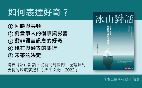 如何表達好奇，讓對方敞開心胸，拉近與對方的內在連結？諮商心理師陳志恆推薦李崇義《冰山對話》閱讀