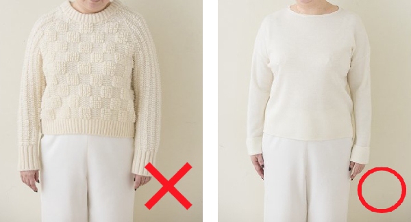 毛衣織紋較粗，表面凹凸不平的款式，比較容易有顯胖的問題。