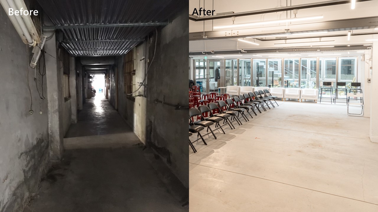改造前昌吉基地室內壁癌漏水嚴重、採光不佳。