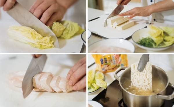 急凍烏龍麵方便快速，搭配青菜、豆腐與舒肥雞胸肉，簡單又美味。