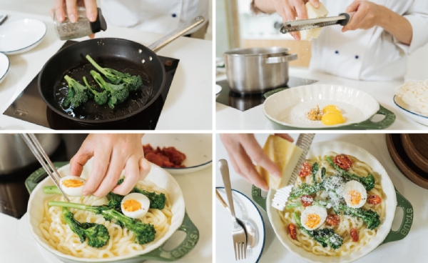 不輸餐廳的味噌青花筍拌烏龍麵，10分鐘就可輕鬆搞定。