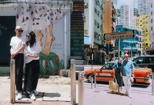 在藝里坊充滿創意的壁畫前，展現活潑自在的一面；在灣仔藍屋感受香港的復古情懷。photo credit: 攝影師余惟、叮咚，提供者 香港旅遊局。