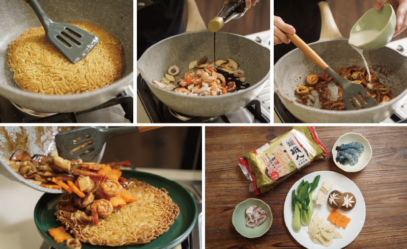 南僑讚岐職人造波拉麵也有創新吃法，將麵條煎至焦香，加入濃稠海鮮料，就是一道經典中式料理。