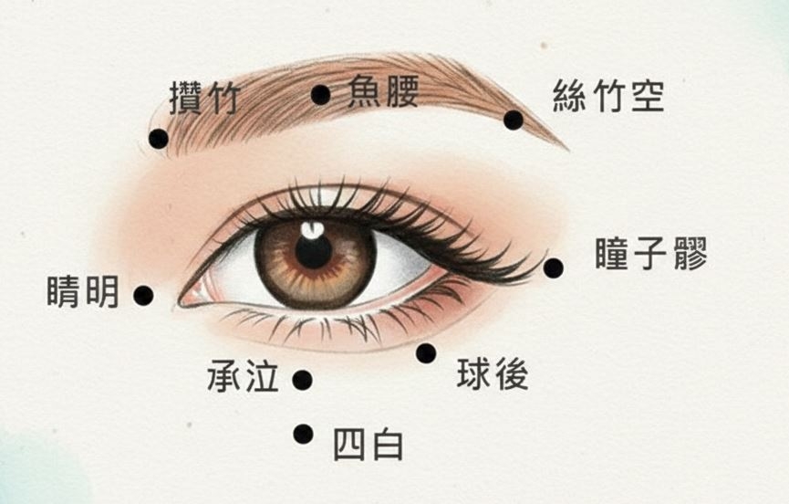 改善眼睛乾澀可按摩的眼周穴位。（本圖為AI生成）