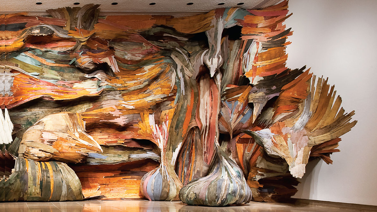 藝術作品／亨利克．奧利維拉（Henrique Oliveira），側線（Tapumes），休士頓萊斯美術館（Rice Gallery），2009年，膠合板，4.7×13.4×2公尺。